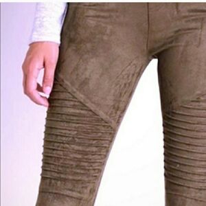 Mocha Faux Suede Moto Leggings